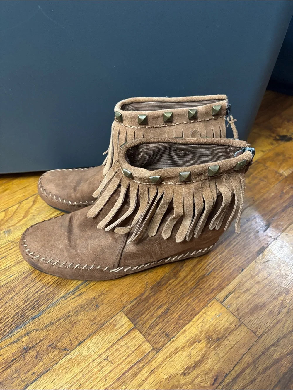 Kids Brown Fringe Suede Ankle Boots - Youth Moccasin Style